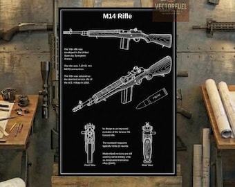 M14 Rifle Technical Blueprint Wall Art | Printable Technical Drawing