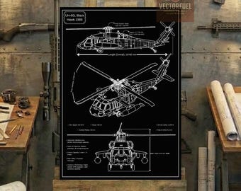 Plano técnico del UH-60L Black Hawk / Dibujo técnico imprimible