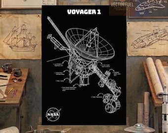 Voyager 1 Space Probe Blueprint Poster | Space Exploration Wall Decor