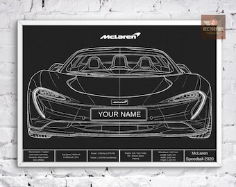 Personalized McLaren Speedtail Blueprint - Custom Name Plate - Digital Hypercar Art