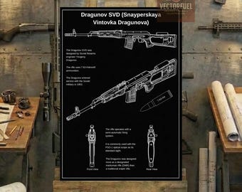 Dragunov SVD Technical Blueprint Wall Art | Printable Technical Drawing