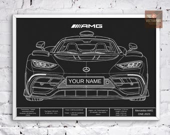 Personalized Mercedes-AMG ONE Blueprint - Custom Name Plate - F1 Hypercar Art