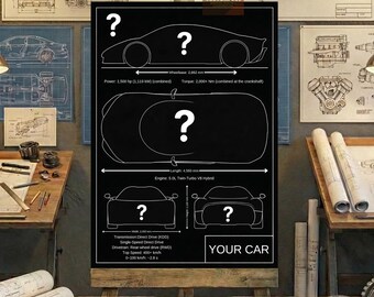 Autoblauwdruk op maat | Gepersonaliseerde technische tekening (digitale download)