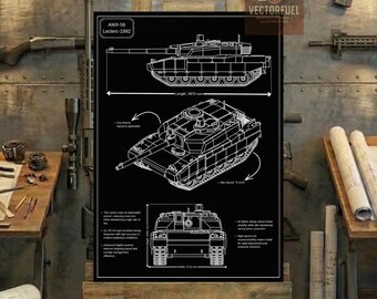 Plano técnico del tanque AMX-56 Leclerc / Dibujo técnico imprimible