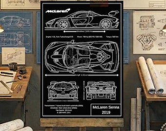 McLaren Senna 2019 Blueprint Wall Art | Printable Technical Drawing
