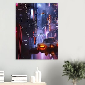 Pôster Cyberpunk | Impressão de arte de parede futurista | Decoração de ficção científica com cidade neon | Estética Techno Noir | Impressão de arte física | Pôster de belas artes