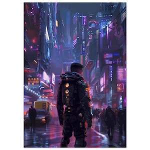 Pôster Cyberpunk City: Impressão artística de ficção científica neon - Decoração Techno Noir