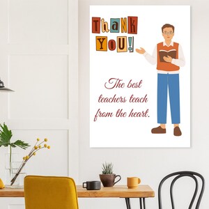 Custom Male Teacher Gift | Thank You Teacher Poster | Personalized Classroom Wall Art Fine Art Poster