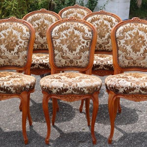 French Vintage Set of 6 wooden  Dining Chairs - upholstered Dining Chairs-Style Louis xv - 70s