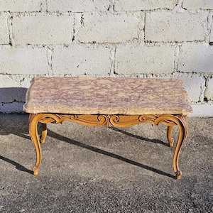 Vintage Marble Coffee Table-Ash Wood and Marble Cocktail Table-Lounge Table-Style Louis xv-60s
