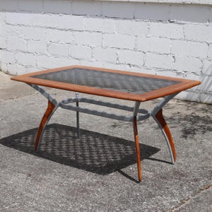 Italian 80s Glass-Wood and Metal Dining Table - Italian Design Dinner Table