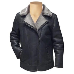 Handmade Black Shearling Car Coat | Men’s Sheepskin Leather Winter Jacket