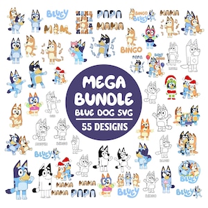 Mega Blue Dog SVG Bundle, Blue Dog Family, Blue Dog Birthday Png, Dog Family Clipart, Cartoon Puppy SVG Bundle, Digital Dog Art, Blue Dog
