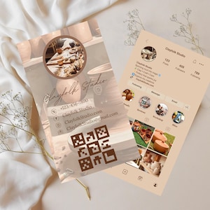 May include: Two business cards and a social media profile display the Clayfolk Studio brand. The cards feature the studio's name, contact information, and a QR code. The social media profile showcases pottery and studio details.