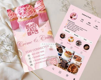 Bakery Instagram Business Card: QR Code, Canva Template (Digital Download)