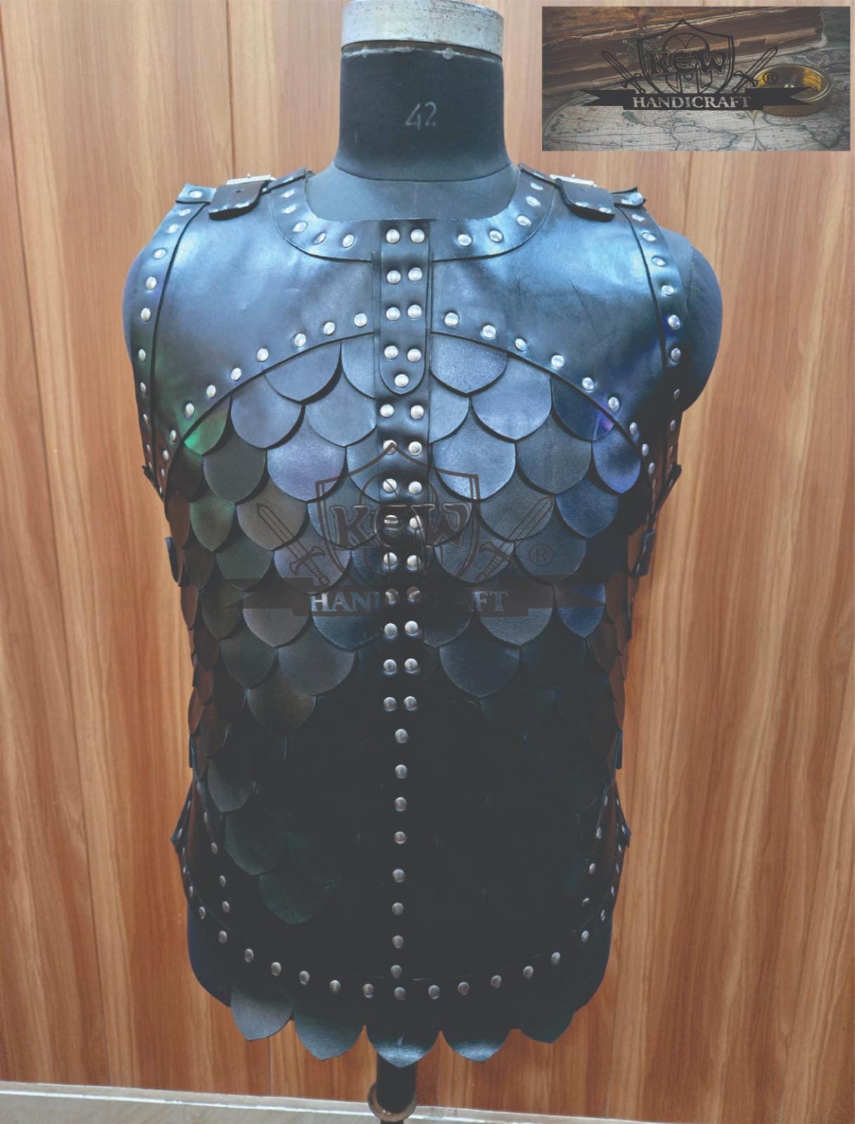Handcrafted Black Dragon Scale Leather Armor Vest, Riveted Cuirass, Fantasy LARP Cosplay Body