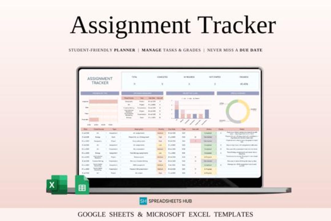 Assignment Tracker Spreadsheet | Student Planner Template | Homework ...