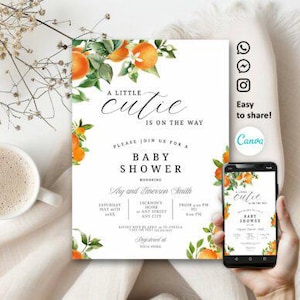 Little Cutie Birthday Invitation – Orange Citrus Theme (Digital Download)