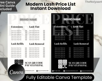 Editable Lash Price List Template, Salon QR Code Sign (Canva)