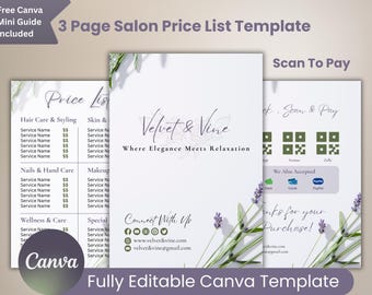 Editable Salon Price List Template, Scan QR Code (Instant Download)