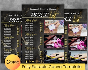 Modello di listino prezzi per unghie al neon, menu del salone (modificabile con Canva, download immediato)