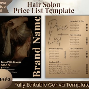 Luxury Hair Price List, Editable Price List, Hair Stylist Price List, Hair prices Template, Salon Price Menu, Instant Download