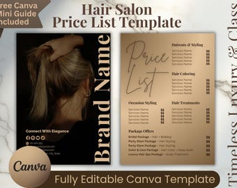 Luxury Hair Salon Price List Template, Editable Menu (Instant Download)