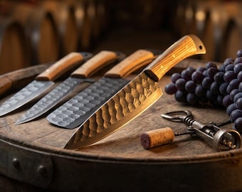 Hand Forged Damascus Chef Set, Handmade Kitchen knife, Damascus Chef knives, Cooking knife, Kitchen knives, Anniversary & Birthday gift USA