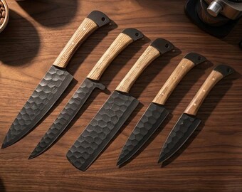 5 teiliges damaszener Koch-Set, handgefertigtes Küchenmesser, Damaszener Kochmesser, Kochmesser, Küchenmesser, Jubiläums- & Geburtstagsgeschenk USA