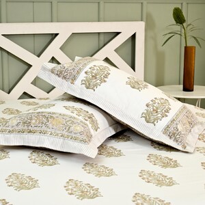 Block Print Bedsheet with Pillowcase Set: Floral Indian Bedroom 108x108 King Cotton Pillow Cover Bedspread