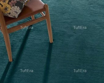 Hand Tufted Wool Rug | Solid Teal Green  Color Area Rug For Bedroom | Living Room | Guestroom | Home Decor Carpet