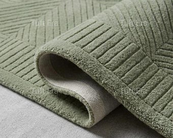Hand Tufted Wool Rug | Solid Shage green Color Area Rug For Bedroom | Living Room | Guestroom | Home Decor Carpet