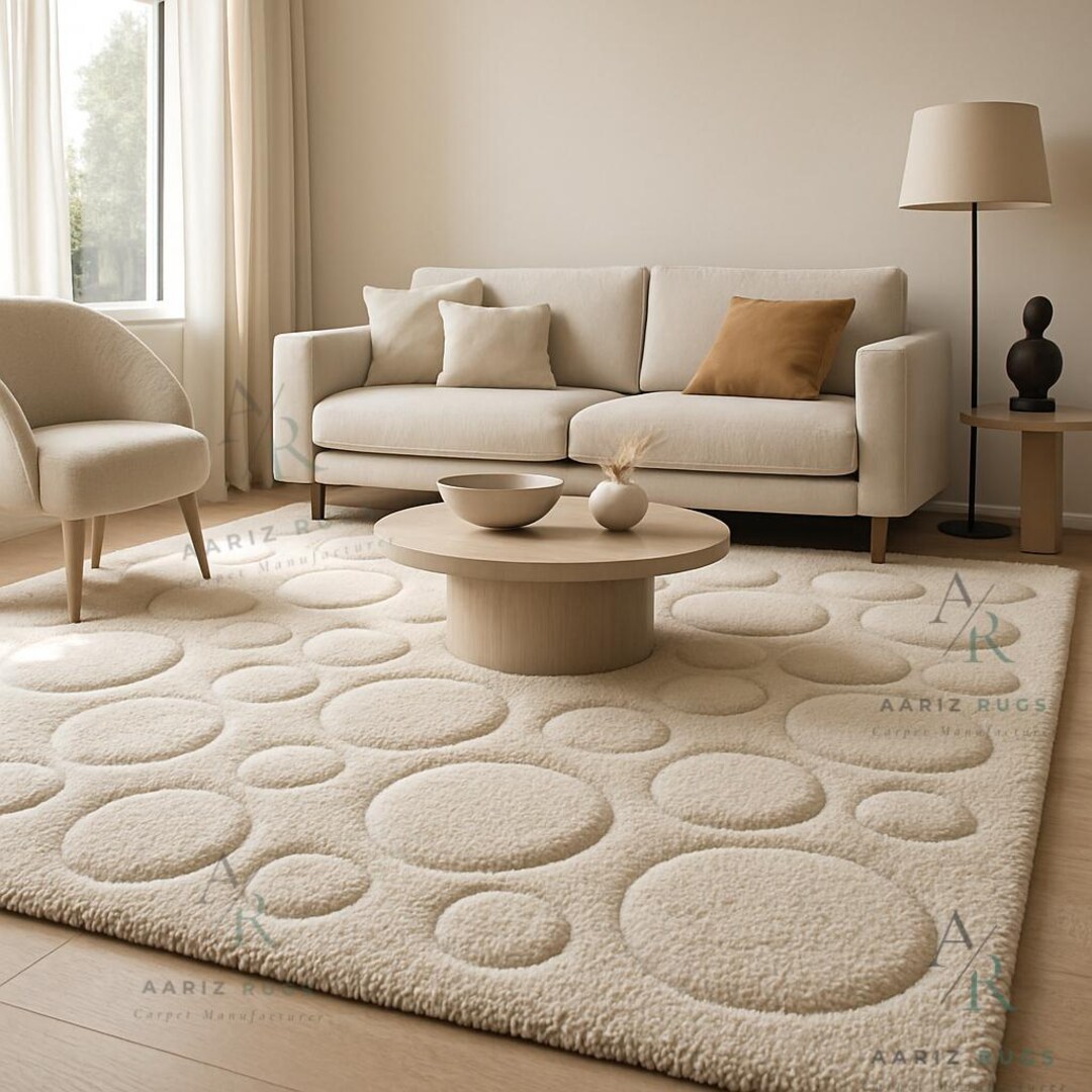 Handmade Modern Minimalist Beige Circle Rug: 3D Embossed Texture - Etsy