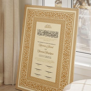 Elegant Golden Nikkah Certificate Template: Islamic Marriage Contract (A3/A4 Canva Digital Download)