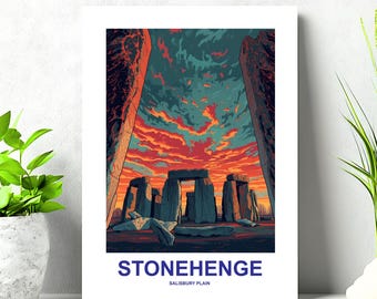 Stonehenge Downloadable Print: Druid Download, British Digital Print, Salisbury Home Decor, Ancient Monument Britain Landmark Wall Art Sky