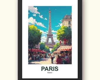 Eiffel Tower Paris Cafe Print | French Street Scene Wall Art | Parisian Cafe Illustration | France Travel Decor