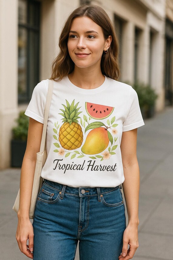 Tropical Fruit T-shirt: Watercolor Pineapple, Mango, Watermelon