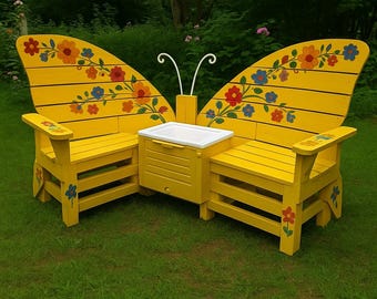 Planos para una elegante silla de jardín con forma de mariposa – Plano para banco de madera de exterior para construir usted mismo – Guía de construcción paso a paso con dimensiones y lista de materiales (PDF)