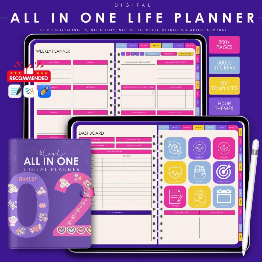All-in-one Digital Planner 2025, 2026, 2027, Digital Planner, Digital ...