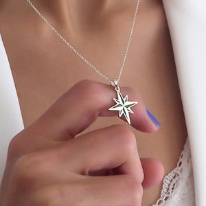 Green Enamel North Star Necklace: Sterling Silver Celestial Pendant