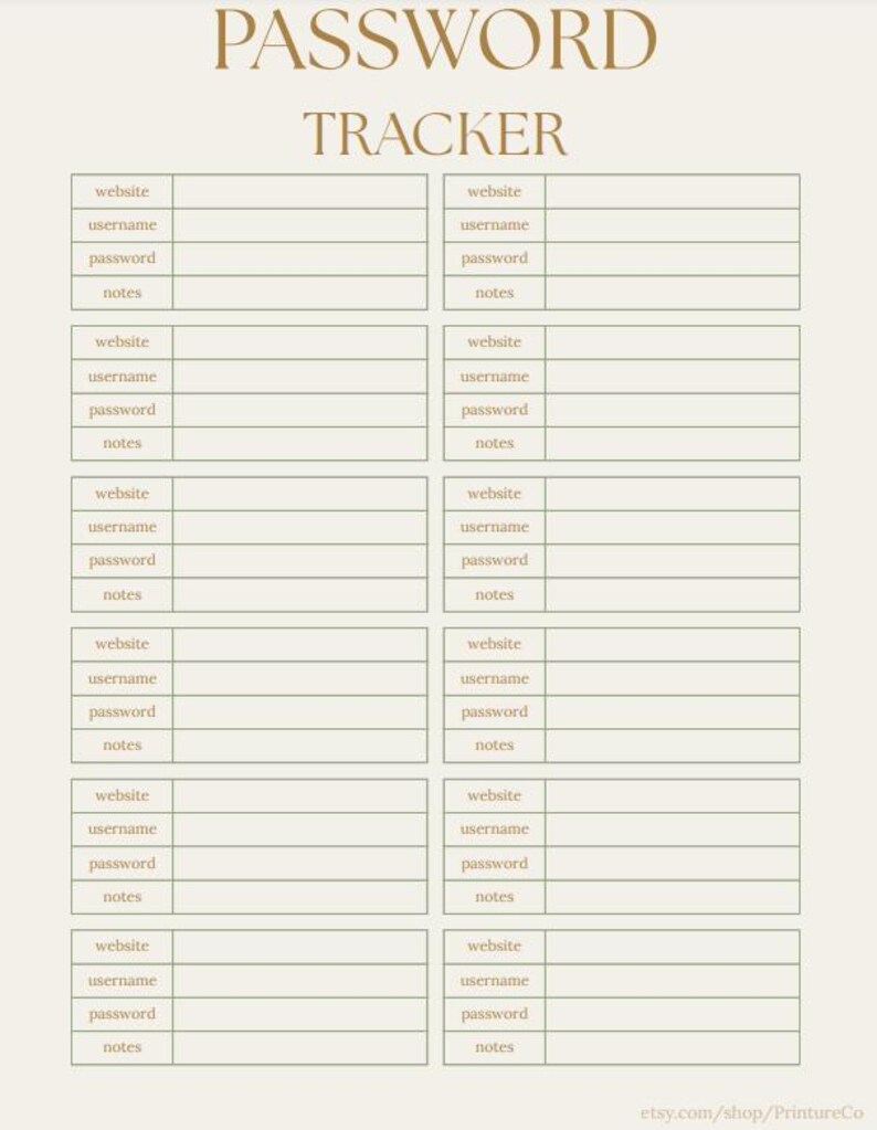 Password Tracker Printable – Digital Password Organizer PDF, Cute ...