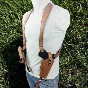 Handmade Leather Hunting Shoulder Holster, Adjustable Dual Carry Harness for Outdoor, Steampunk Cosplay, Western Style Holster for Men