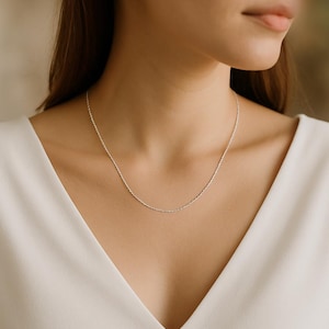 Dainty Beaded Satellite Chain Necklace: Minimalist Silver Layering Jewelry