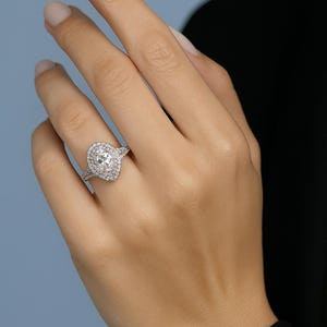 Pear Cut Moissanite Halo Ring, Double Halo Engagement Ring, Teardrop Moissanite Ring, Promise Ring, Bridal Ring for Women