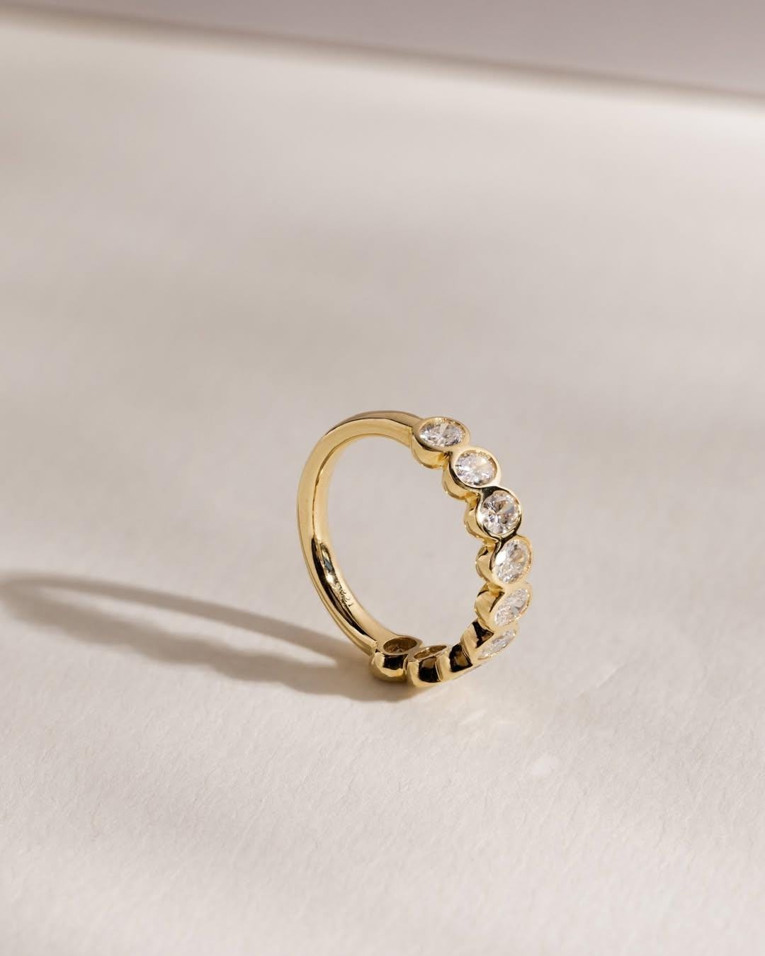 Bezel Set Oval Cut Moissanite Wedding Band, 14k Gold Half Eternity Ring ...
