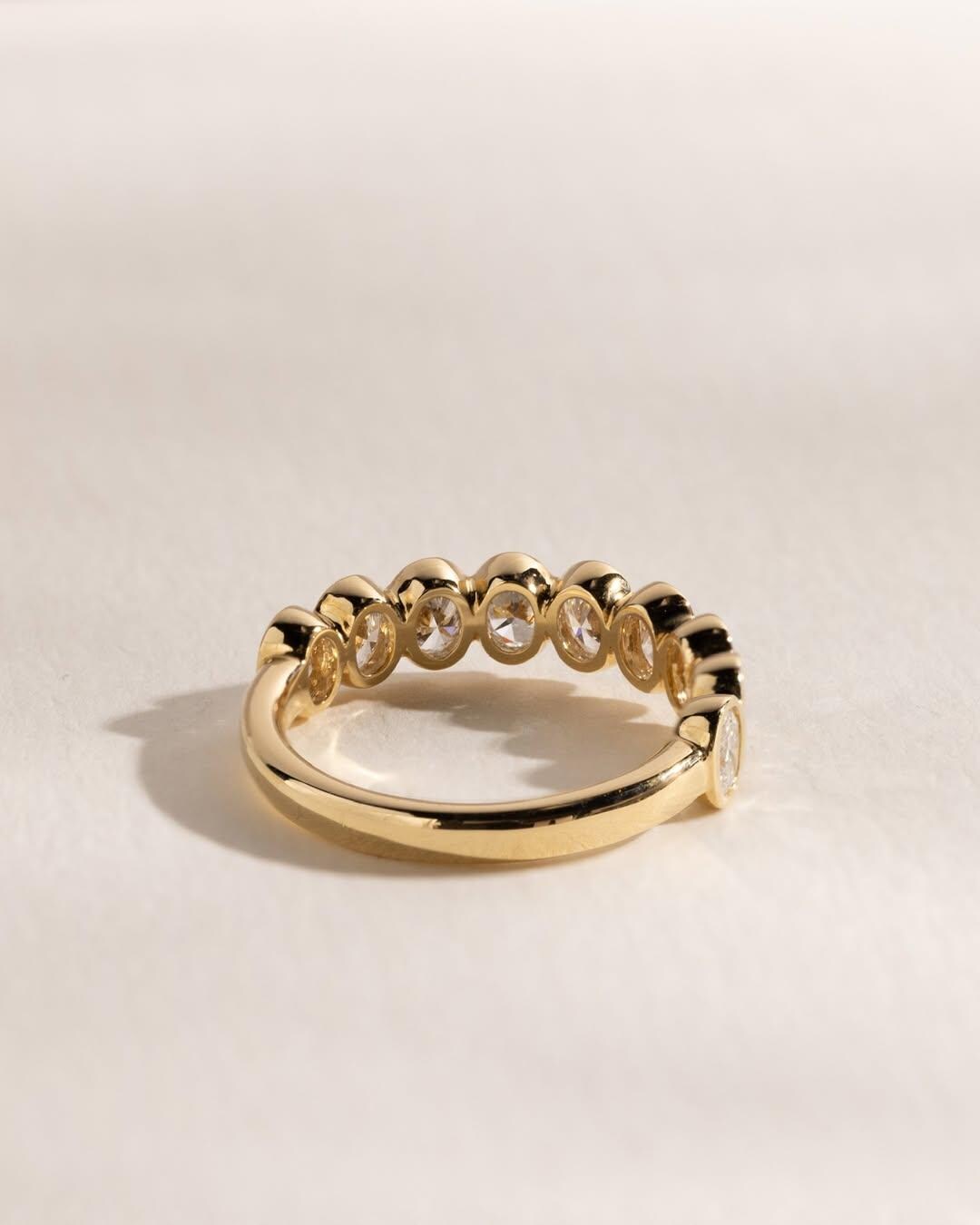 Bezel Set Oval Cut Moissanite Wedding Band, 14k Gold Half Eternity Ring ...