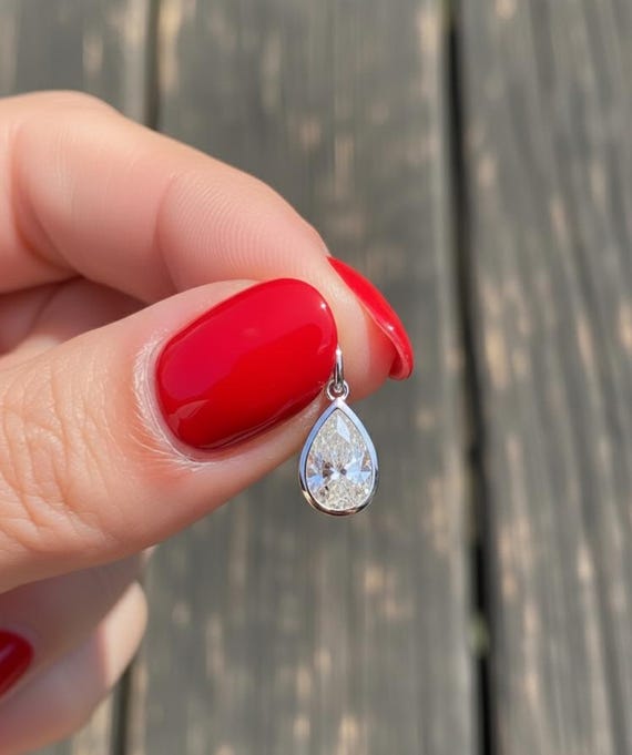 2CT Pear Cut VVS1 Lab-Created Diamond Solitaire Pendant – 925 Sterling Silver, 14K White Gold Finish, Free Chain