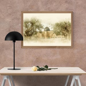 Al Aqsa Mosque Wall Art, Palestine Watercolor Canvas, Islamic Holy Site Painting, Muslim Home Decor