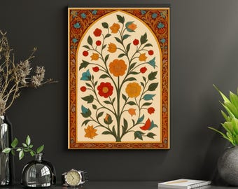 Islamic Floral Art Print: Arabic Calligraphy, Geometric Muslim Decor