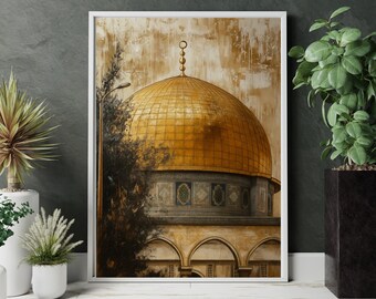 Islamic Wall Art Print, Rolled Posters - Dome of The Rock, Al Aqsa, Vintage Palestine Painting, Islamic Decor, Home Decor